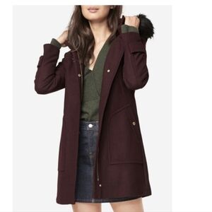 COLE HAAN Burgundy Hooded Wrap Coat Size L-XL